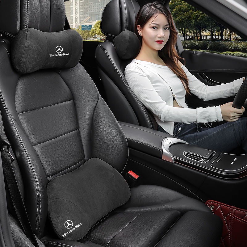Mercedes Benz車用專用頭枕護頸枕加飾翻毛皮座椅靠墊腰靠記憶棉