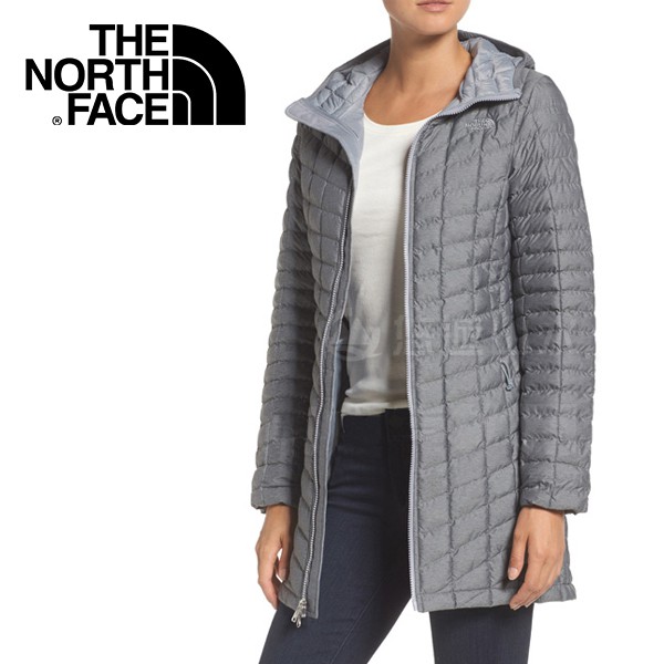 【The North Face 美國 女款 ThermoBall 長版兜帽外套《中灰》】364B/防潑水防風//悠遊山水