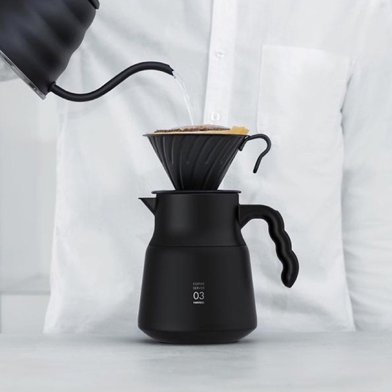 HARIO V60 02 不鏽鋼保溫咖啡壺 黑/白 PLUS 600ml 最新款 ｜老鷹咖啡