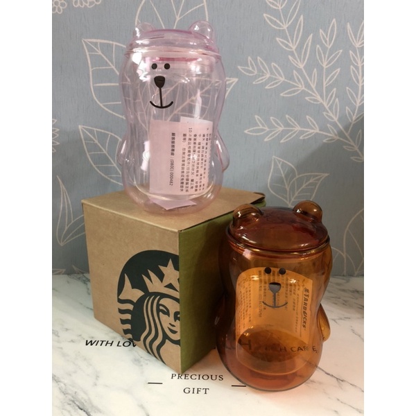Starbucks 星巴克 粉色 琥珀色 Bearista 造型雙層玻璃杯 玻璃杯 造型杯 水杯 杯子 絕版品