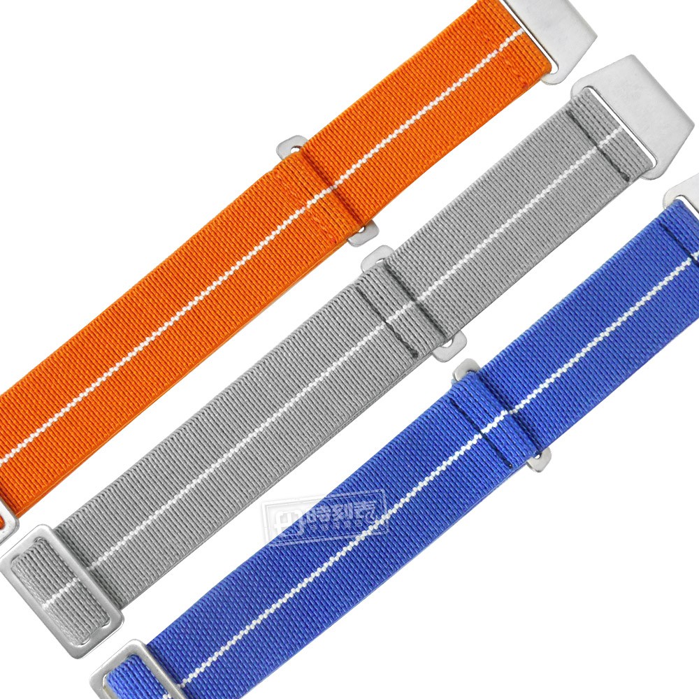 Watchband / 20mm / 各品牌通用 輕便柔軟 不鏽鋼扣頭 彈性尼龍錶帶 橘/灰/藍 / 829-34