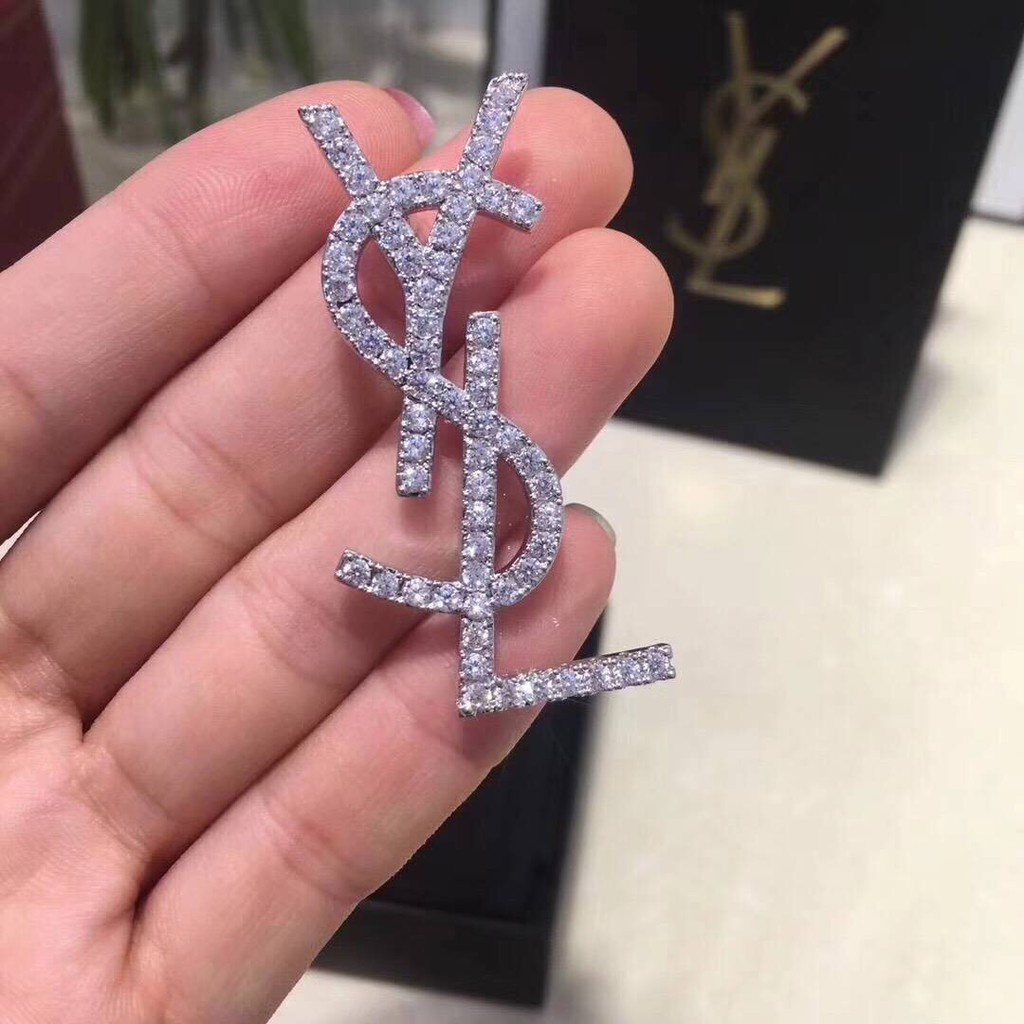 J C經典款推薦聖羅蘭ysl胸針logo字母滿鉆男女同款別針飾品 蝦皮購物