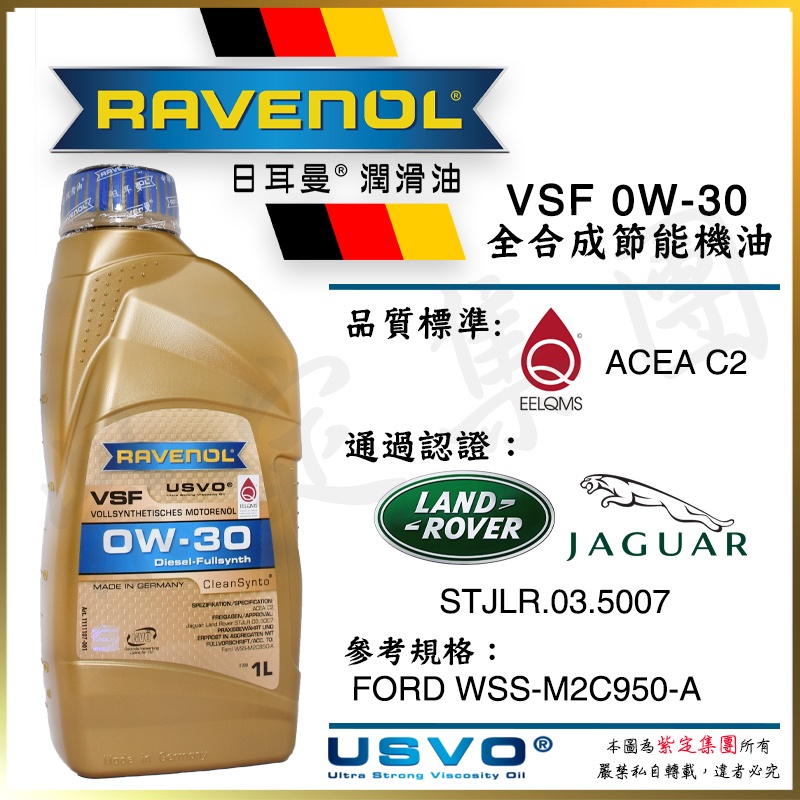 《TT油品》Ravenol 日耳曼 VSF 0w30【中高階】來源明確【公司貨】C2 950A Defender