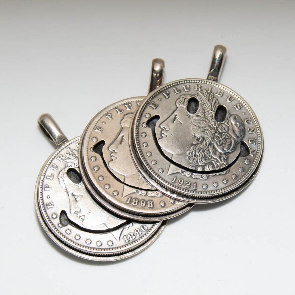 古董老幣! North Works 笑臉吊墜1美元早期摩根銀幣職人手工N-006