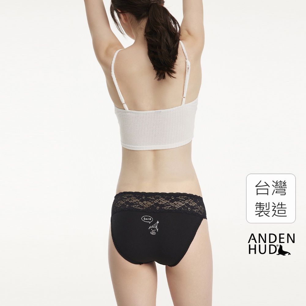 【Anden Hud】抗菌系列．抓皺蕾絲中腰三角內褲(黑-歡樂小丑) 台灣製