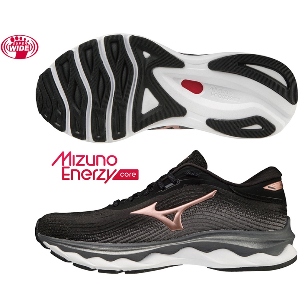 MIZUNO WAVE SKY 5 女鞋 慢跑 4E超寬楦 回彈 黑【運動世界】J1GD211244