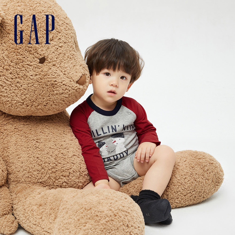 Gap 嬰兒裝 長袖包屁衣 布萊納系列-灰色(771573)