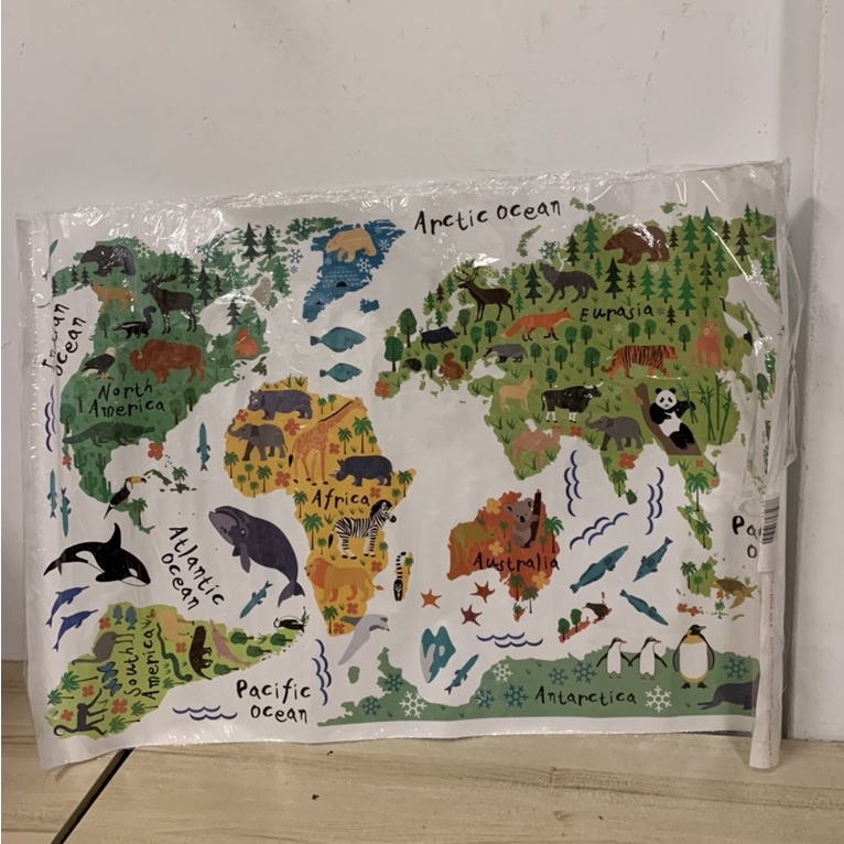 卡通動物世界地圖壁貼牆貼壁紙DIY組合裝飾佈置兒童房間客廳壁畫貼(80*60/@777-16728)
