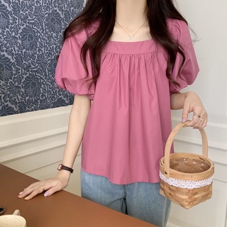 【🍒櫻桃大尺碼】M-4XL 大尺碼夏季新款方領襯衫女娃娃衫寬松復古打底衫泡泡袖上衣