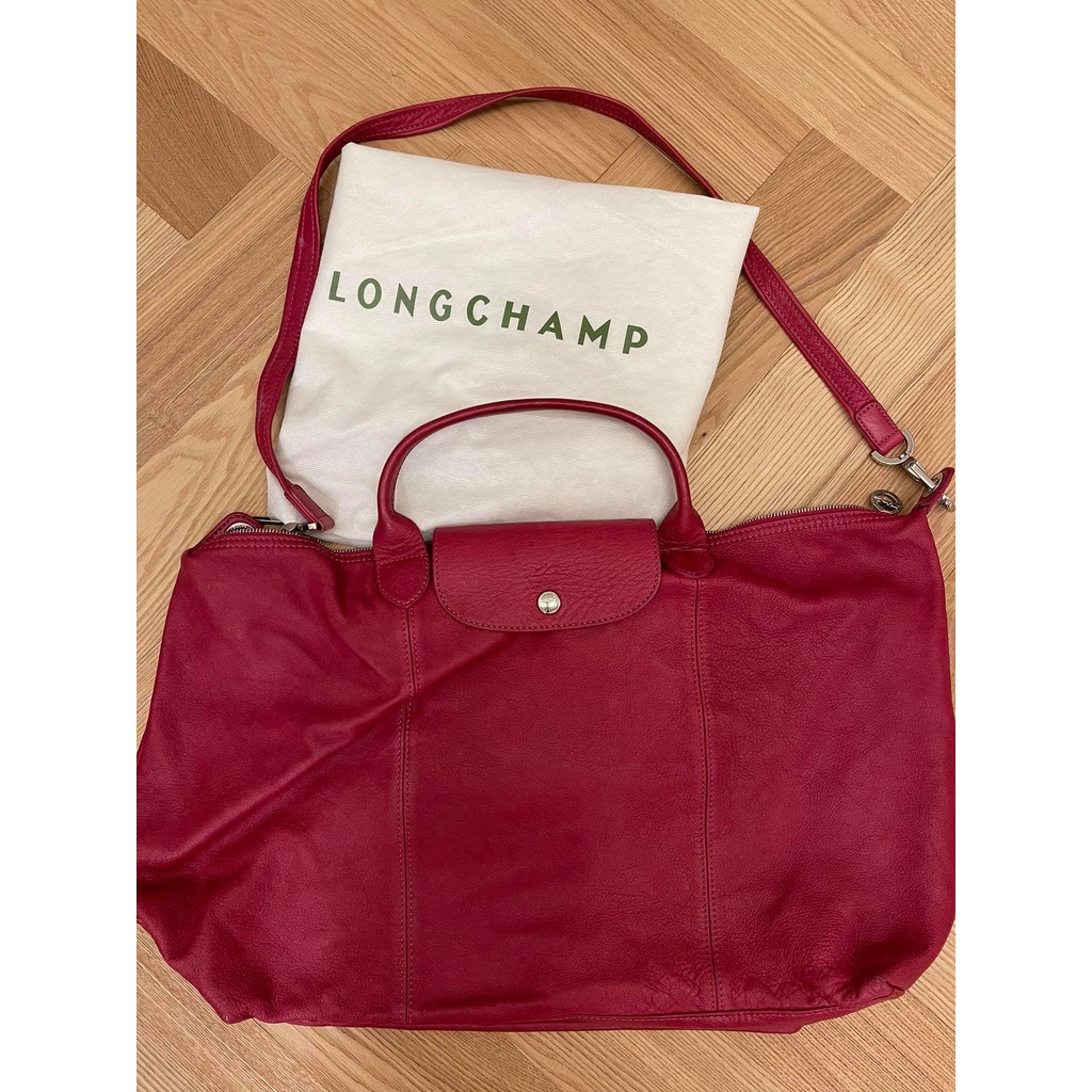 二手longchamp 小羊皮M號手袋 有背帶 二手