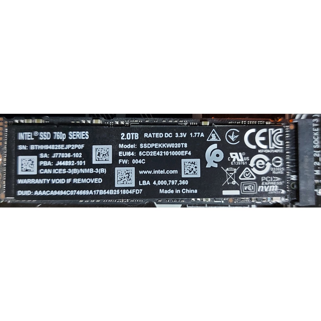 "保內" Intel 760P 2TB/ M.2 PCIe 2280