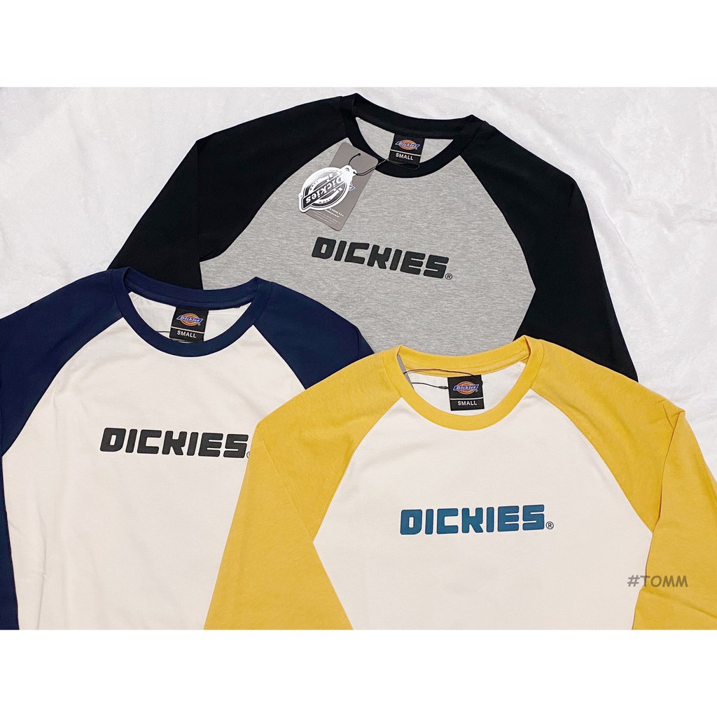 【Tom-m】限時優惠! DICKIES 牛角袖 logo 三色 黑灰 深藍 黃 薄長袖 長袖 韓國限定 情侶穿搭 男女