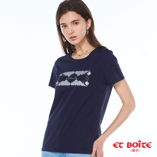 BLUE WAY ET BOîTE 箱子-蕾絲印花短TEE(藏青)