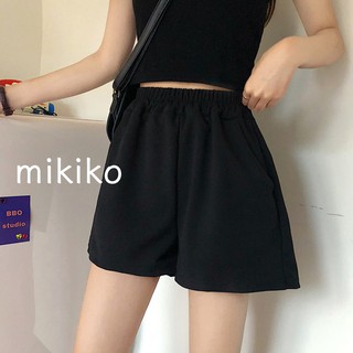 臺灣出貨｜S-2XL 黑色短褲 M8629 鬆緊腰 女彈性腰 寬鬆 高腰 顯瘦 運動 外穿 闊腿褲子 雪紡短褲 休閒短褲