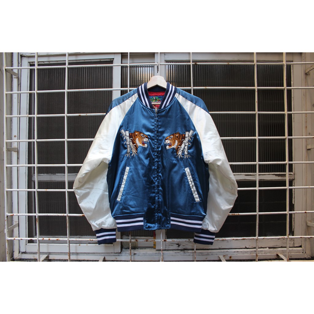 「蔣柒」Hoshihime 星姬 日本製 竹林虎刺繡 橫須賀 刺繡外套 古著 老品 現貨 水藍色 棒球外套