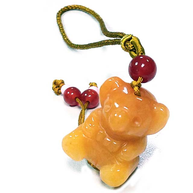 天然黃玉無尾熊與紅瑪瑙圓珠吊飾