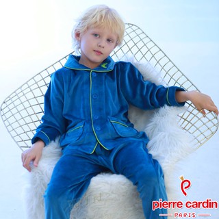 [出清品]Pierre Cardin皮爾卡登 男兒童水晶絨開襟長袖衛生衣褲組(KD290016深藍色)