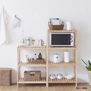 『MOKA®摩卡』置物架 收納架 儲物櫃 展示架 實木廚房置物架落地多層陽臺綠植多肉花架子傢用書架微波爐排骨架