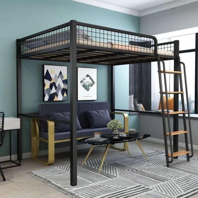 廠家直銷#現代高架床家用雙人床閣樓上床下空多功能高低床省空間鐵架床公寓
