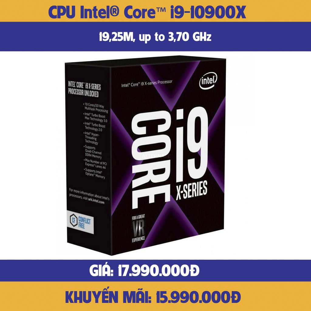 Cpu Intel Core i9-10900X(3.5GHz 渦輪高達 4.5GHz,10 核,20 線程,19.25