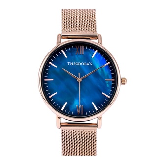 【THEODORA'S】Venus 天然母貝紋石金屬腕手錶[小錶面] 母貝藍-米蘭玫金【希奧朵拉】