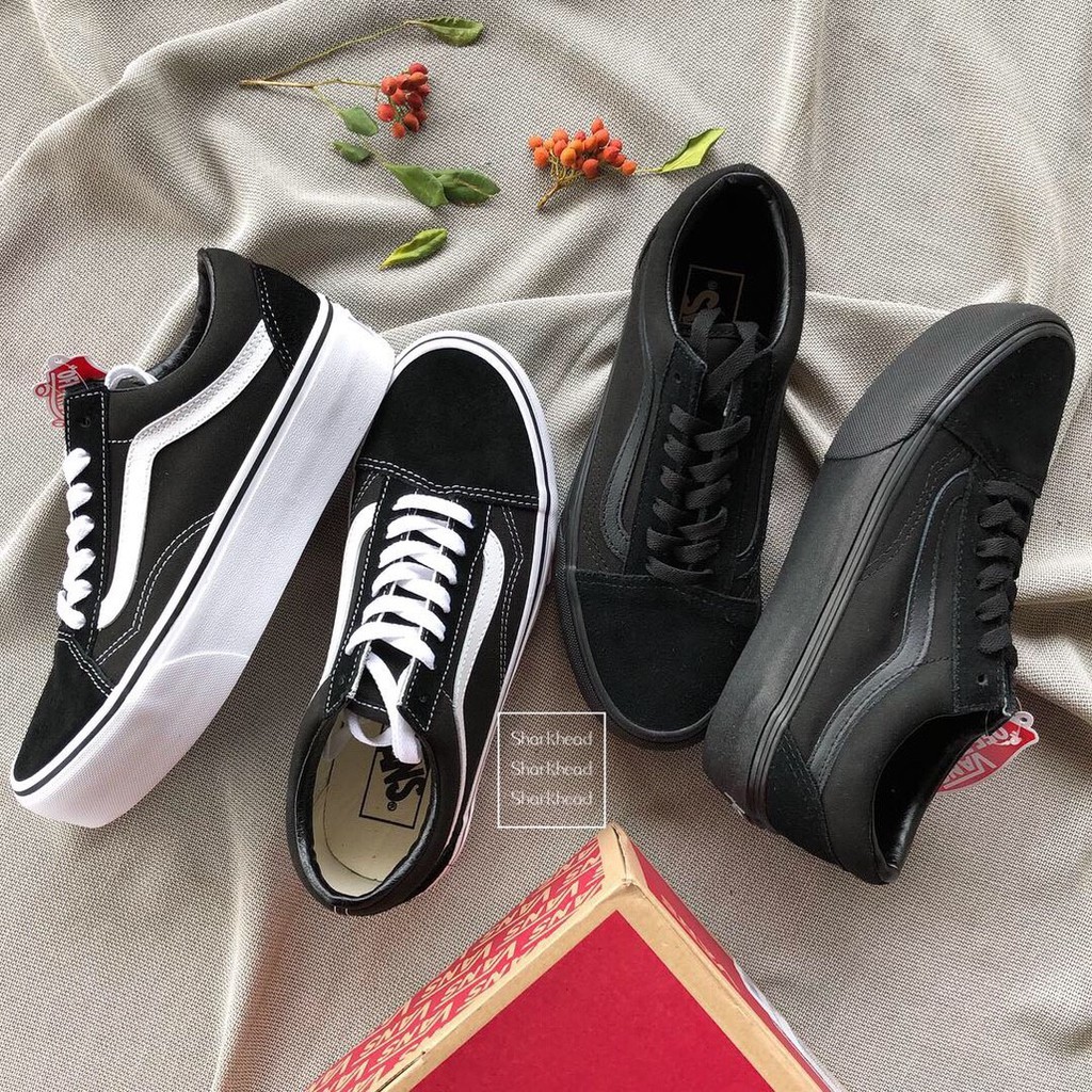 【Sharkhead】現貨 Vans Old Skool 厚底 餅乾底 基本款 高跟 黑白 美式 增高 女鞋 棋盤格 黑