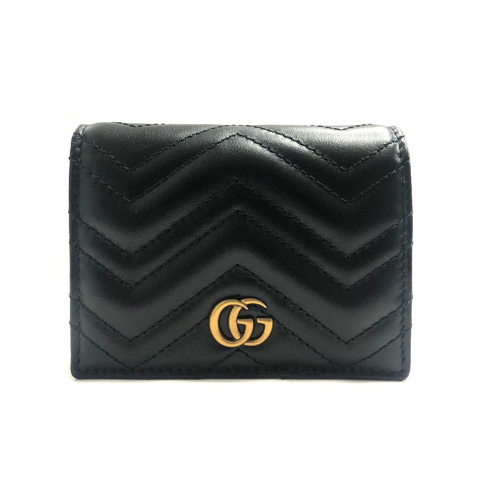 【GUCCI】GG Marmont 牛皮金屬雙G暗釦卡夾/零錢包(‎466492-黑)