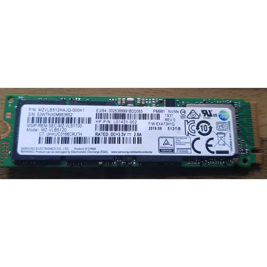 Samsung 512GB PM981 PCIE 3 M.2 SSD 固態硬碟