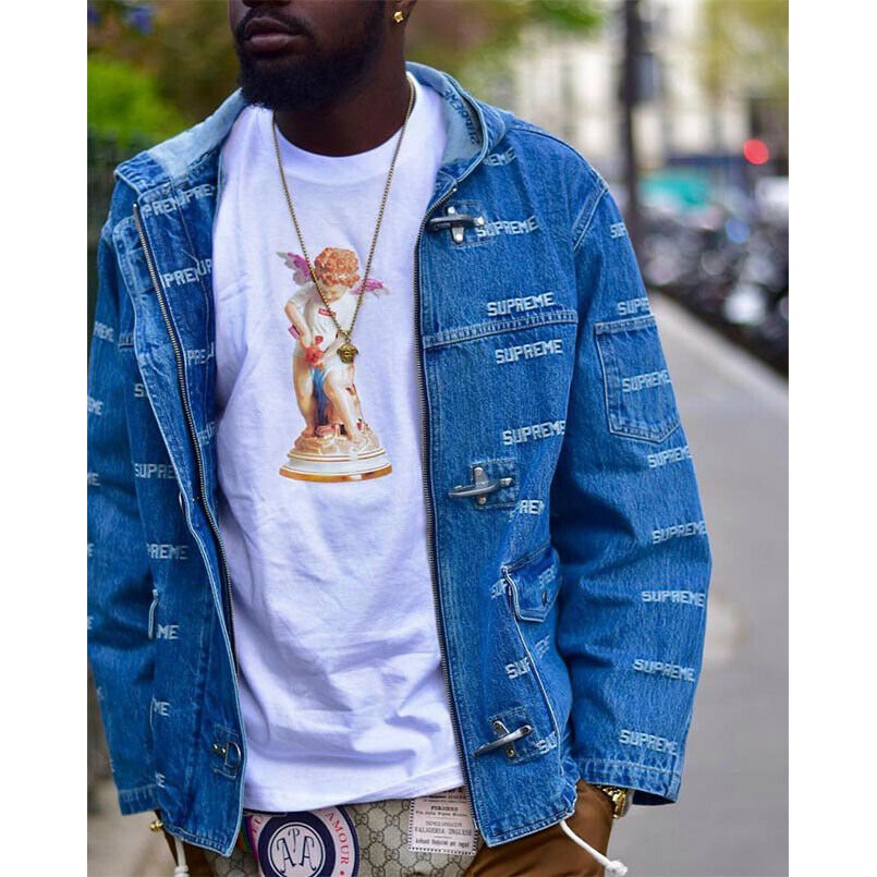 supreme logo denim turnout jacket