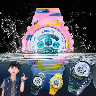 迷彩夜光兒童防水 LED 數字手錶不銹鋼兒童電子戶外運動手錶