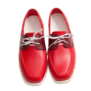 美國加州 PONIC&Co. BASIL 防水輕量 洞洞綁帶帆船鞋 雨鞋 紅色 男女 平底紳士鞋 環保休閒膠鞋 懶人鞋