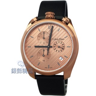 Calvin Klein CK K6Z17TCK手錶 立體刻紋錶盤設計 IP咖啡金 黑皮帶 男錶【錶飾精品】