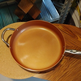 美國陶磁不黏鍋塗層不繡鋼平底煎炒鍋