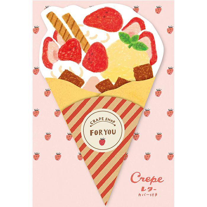 日本 Wa-Life 可麗餅造型信封信紙組/ 草莓巧克力 eslite誠品