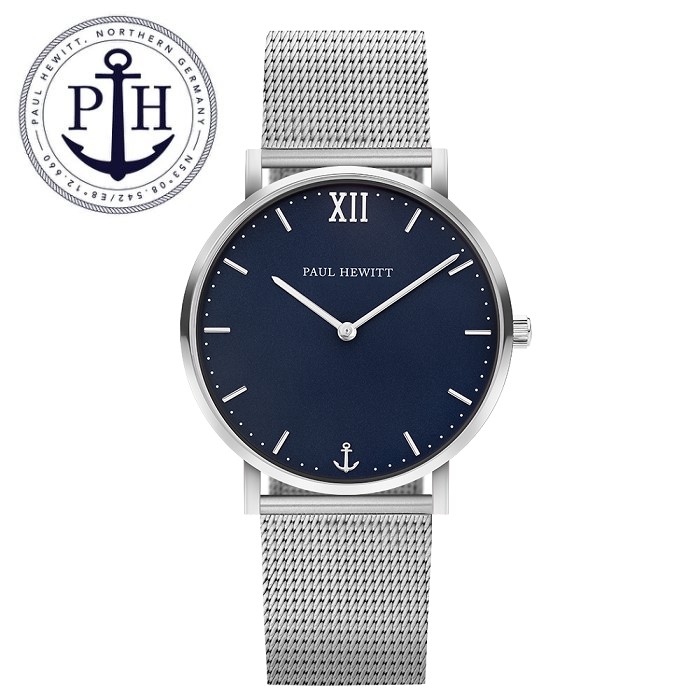 PAUL HEWITT 《PH》德國船錨 經典系列錶款36/39mm(金屬米蘭表帶) 銀白x藍面【第一鐘錶眼鏡】