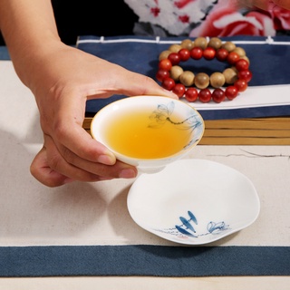 臺灣現貨│一席茶器【微瑕 手繪白瓷杯墊】景德鎮 茶奉 茶杯墊 茶盤 茶托 茶船 茶墊 小杯碟 隔熱墊 點心盤
