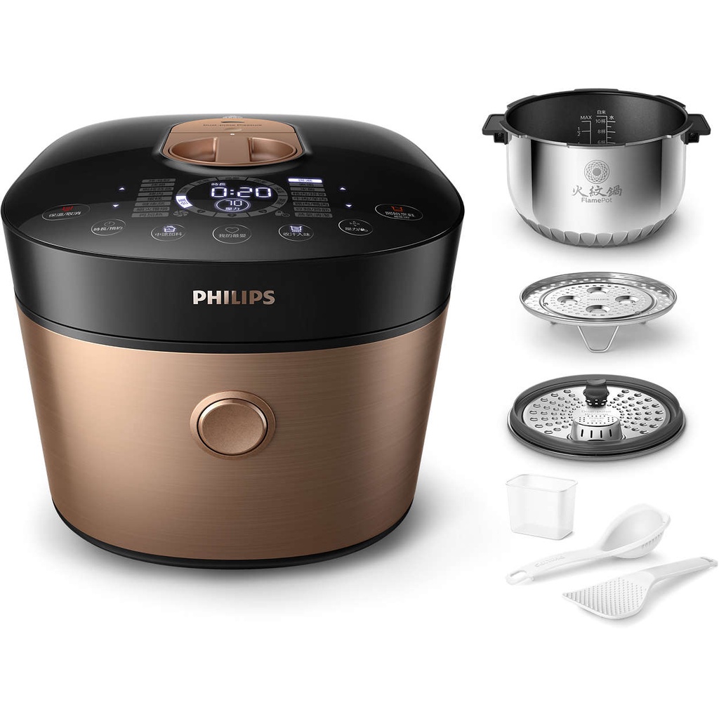 全新未使用【Philips 飛利浦】雙重脈衝智慧萬用鍋 HD2195 金小萬_有火紋鍋_無不鏽鋼內鍋