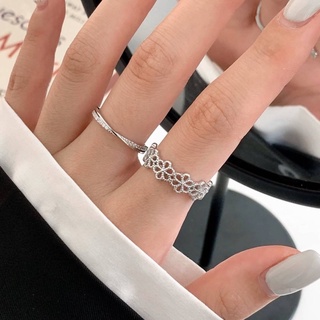 現貨｜流行純銀飾品❤️韓國東大門925純銀小花開口純銀戒指 交叉鋯石純銀戒指 銀飾