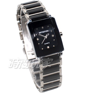 BETHOVEN 日本機芯 都會時尚 數字時刻 方形 陶瓷錶 女錶 黑色 BE2005-黑小【時間玩家】