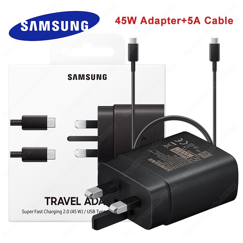 SAMSUNG 三星 45W 超級快速充電器帶電纜 SG/UK Plug Pd PPS 2.0 為 Galaxy Not