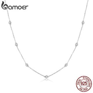Bamoer 925 純銀 Paved CZ 鏈接鏈項鍊女飾品短金屬項鍊珠寶 SCN393