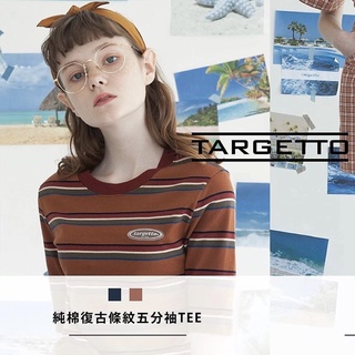plain-me targetto純棉復古條紋五分袖tee 短版上衣 短袖 短踢