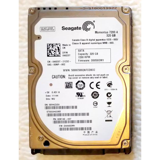 [中古良品] 希捷 Seagate 2.5吋 SATA 320GB 硬碟 Hard disk