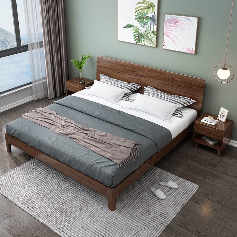 萬達木業 床實木1.5米雙人床主臥床現代簡約1.8米婚床衚桃木實木床儲物床架 床架 高架床 高腳床 雙層床架 鐵床架