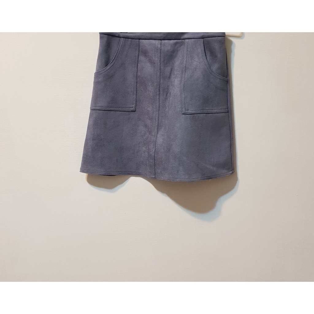 [短裙] A字裙 紫灰色 口袋 麂皮 M號