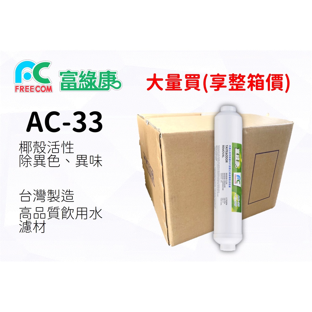 (大量優惠，箱價更優惠) 富綠康 活性碳濾心AC-33(1箱共25支) 一支原價250，整箱價優惠