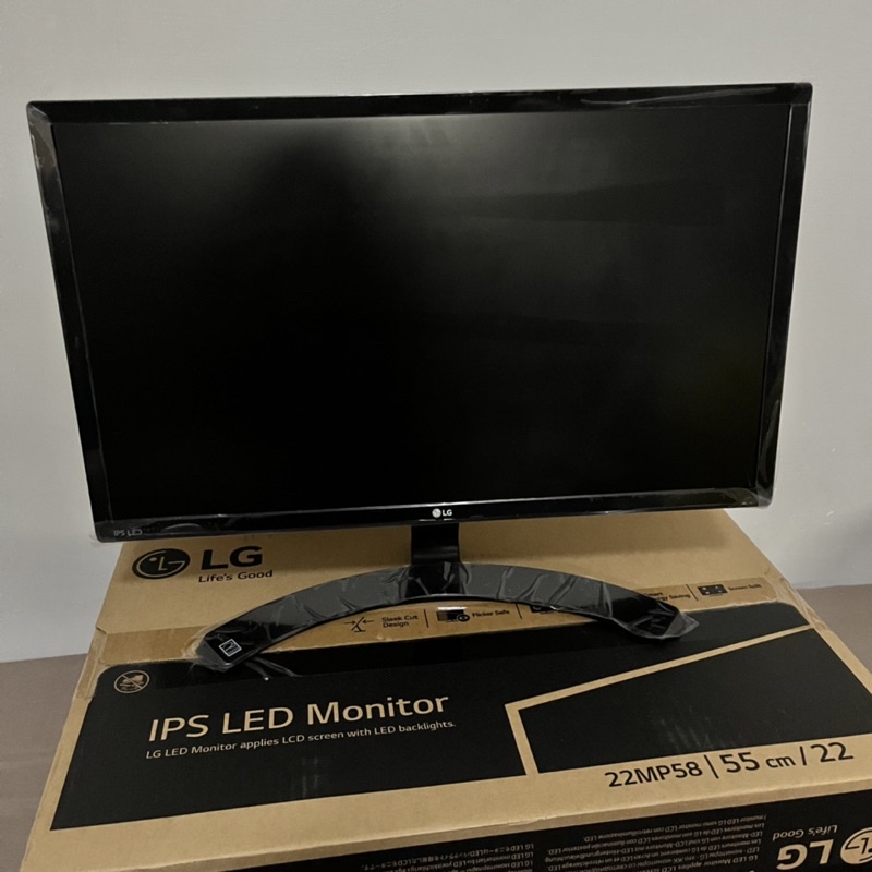 (免運)LG 22 吋電腦螢幕 22mp58vq-p使用正常少用很新 邊條保護膜未拆 LED 附轉接線 接筆電 原廠盒裝