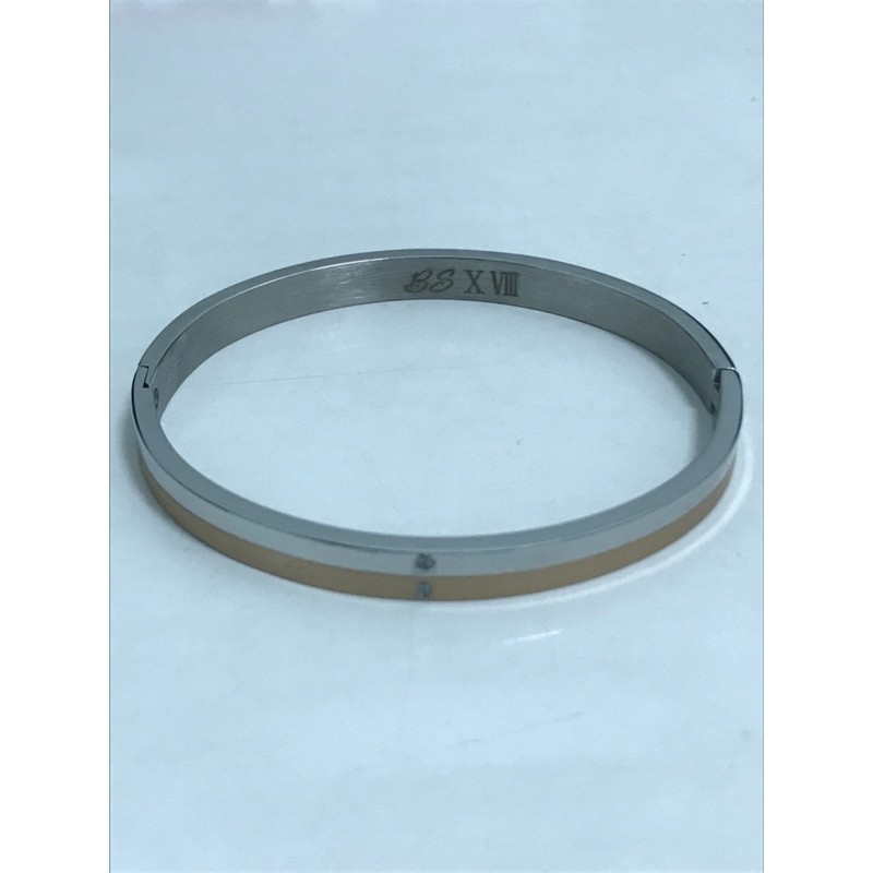 橢圓形 手環 鋼 可打開 雙色 銀色 粉橘色 有刻字 IDEA ROCK IR 附鐵盒 時尚 配件 銀手環 二手 現貨