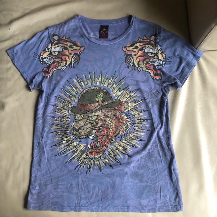 保證正品 Ed Hardy 藍色 水鑽 短袖T恤 短T SIZE M 美國製