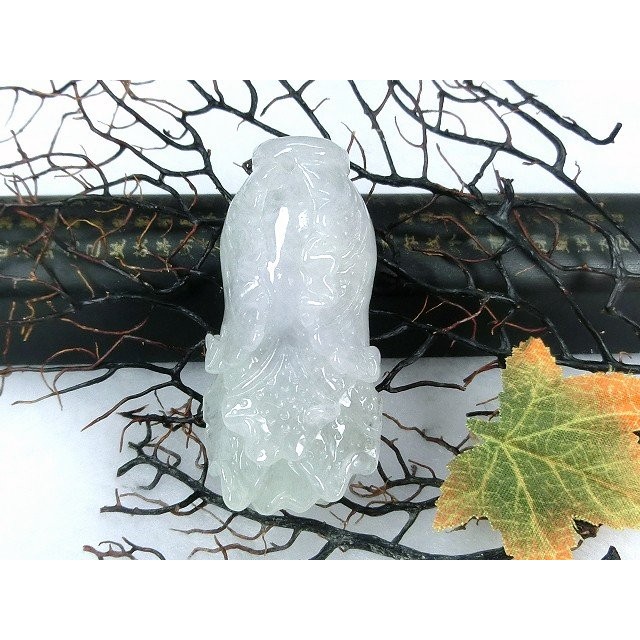 [Disk水晶][百財來聚]老坑冰種紫羅蘭飄淡綠翡翠白菜精雕墜GD-30